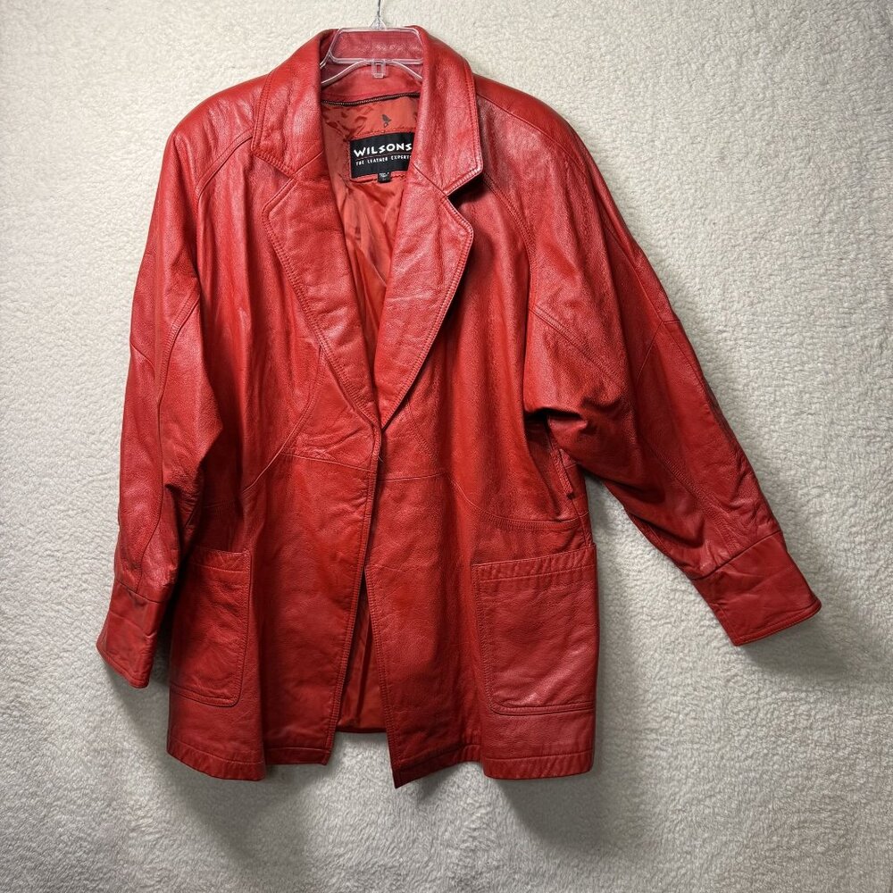Vintage Wilsons Red Leather Jacket Open‎ Front Womens Large